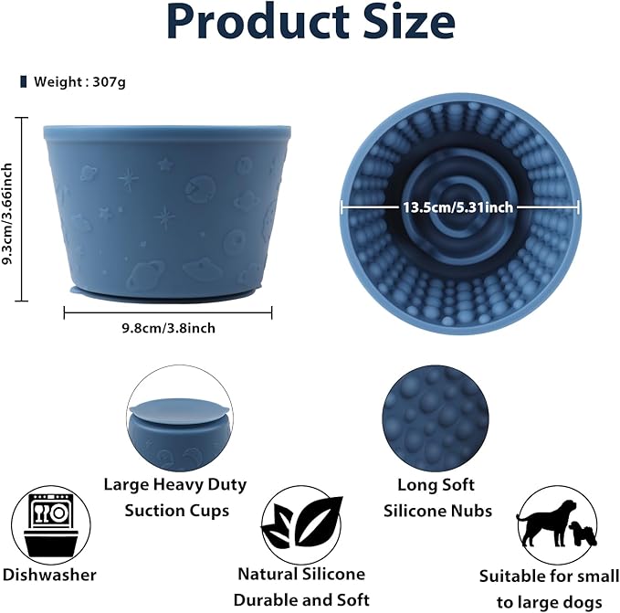 Dog Slow Feeder Lick Bowl - Non-Slip Licking Treat Dispenser for Small Medium Large Dogs, Promotes Anxiety Relief & Prevents Choking, Easy to Clean Feeding Bowl (Dark Blue, L)