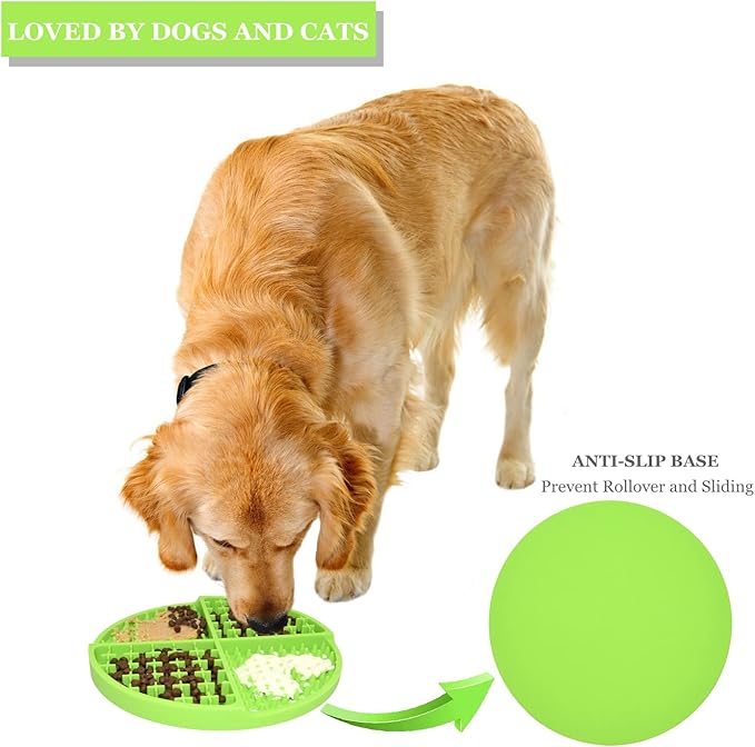 Bangp Licking Mat for Dogs and Cats,Dog Slow Feeders,Boredom Anxiety Reduction,Heavy-Duty Puzzle Mat Dog Treat Mat with Unique Quadrant Design,Perfect for Yogurt,Treats or Peanut Butter(Green)