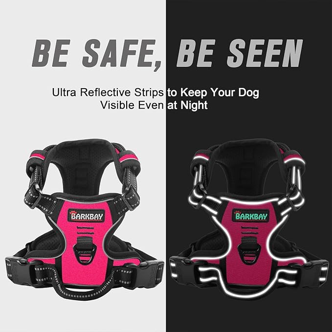BARKBAY No Pull Dog Harness Front Clip Heavy Duty Reflective Easy Control Handle for Large Dog Walking(Pink,M)