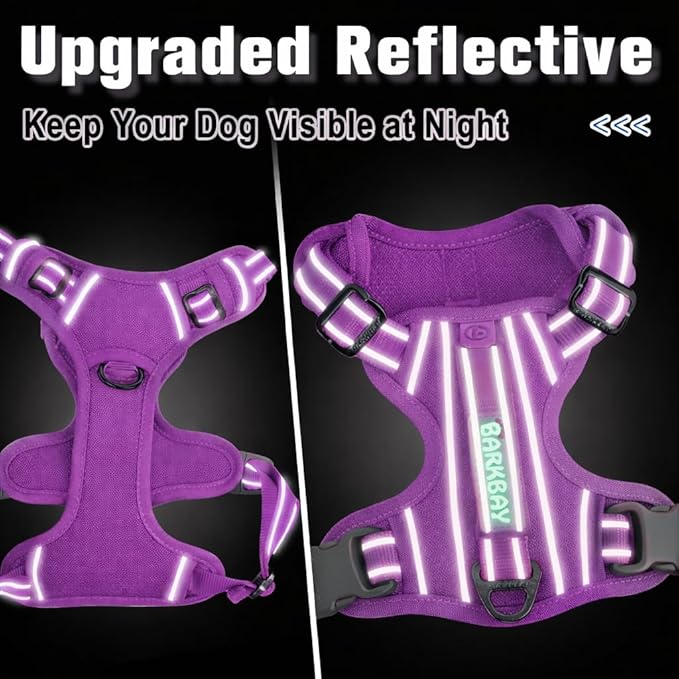 BARKBAY Dog Harness No Pull Oxford with ID Tag Pocket - Heavy Duty, Reflective, Easy Control for Large Dogs(Purple Oxford,L)