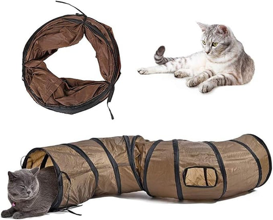 Andiker Cat Tunnel, S-Shape Cat Tube Collapsible Kitten Play Toy with 2 Side Holes for Kitten Exercising Hiding Training and Running Cats Toy for Indoor Cats(Brown)