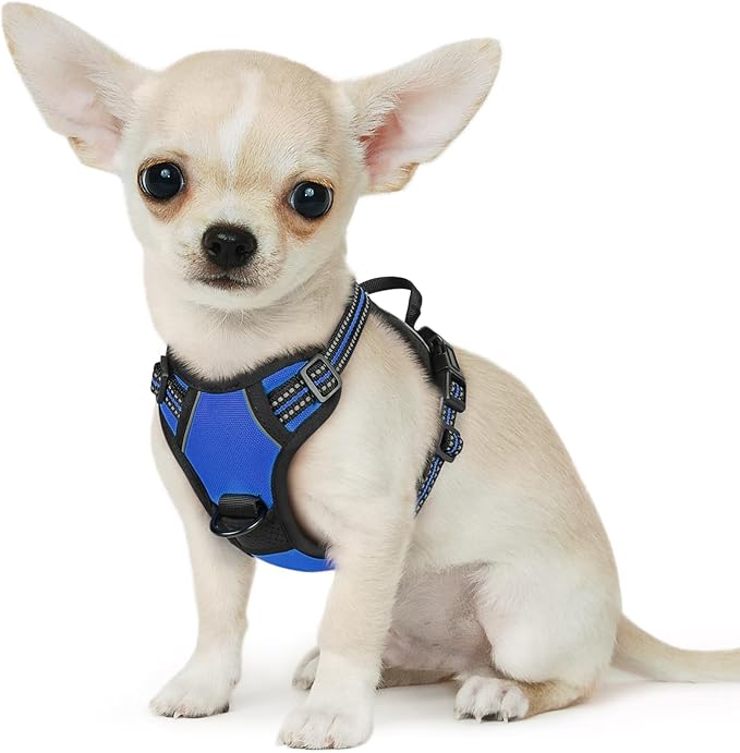 Eagloo Small Dog Harness No Pull, Service Vest with Reflective Strips and Control Handle, Adjustable and Comfortable for Easy Walking, No Choke Pet Harness with 2 Metal Rings, Blue, XS