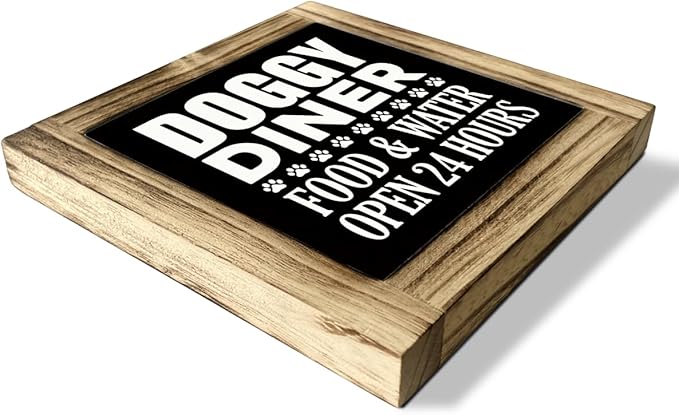 Dog Decor, Dog Paws Decor, Rustic Wooden Tabletop Decor Sign, Dog Puppy Wood Decor, Pet Decoration, Dog Home Decor, Dog Food Area Decor, Doggy Diner - Food & Water - Open 24 Hours Sign