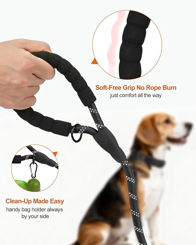 Joytale Dog Leash for Small Dogs, Heavy Duty Nylon Leashes with Comfortable Padded Handle and Highly Reflective Threads, Ideal for Walking and Training, Black, 5'횞3/8''