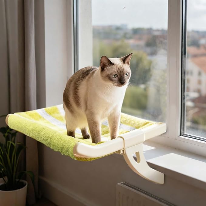 Cat Bedside Hammock for Indoor Cats, Adjustable Pet Hammock and Window Perch with Strong Support, Hanging Bed with Removable Cover for Windowsills