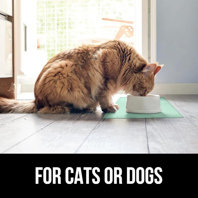 GORILLA GRIP 100% Waterproof Raised Edge BPA Free Silicone Pet Feeding Mat, Dog Cat Food Mats Contain Spills Protects Floors, Placemats for Cats and Dogs Water Bowl, Pets Accessories 23x15 Mint