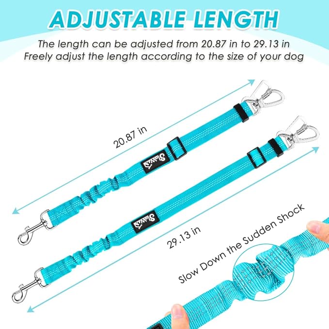 Lukovee Dog Seat Belt for Car, Adjustable Dog Car Harness for Large Medium Small Dogs, Soft Padded & Breathable Mesh Dog Seatbelt with Car Strap and Carabiner (Light Blue,L)