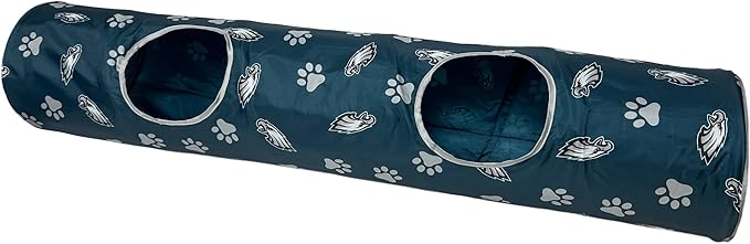 NFL Philadelphia Eagles Cat Tunnel Tube Toy with Plush Football Catnip and Feathers Collapsible Tunnel for Cats to Play, Peek and Hide, Sporty & Fun Cat Tunnel Toy with Team Logo All-Over Design!