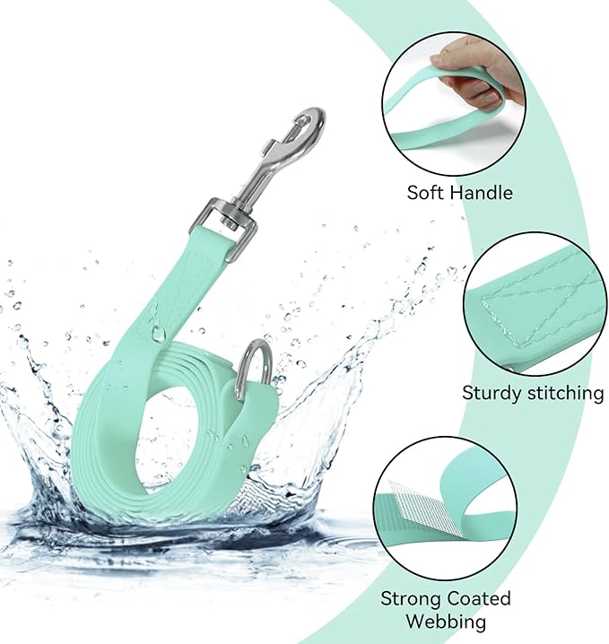 Waterproof Dog Leash, 5/6 FT Durable Odor-Proof Dog Leashes with Strong Metal Hooks Fits Small Medium or Large Dogs (Mint Green, 5FT - 3/4 inch Width)