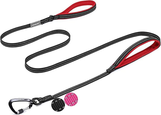 VIVAGLORY Dog Leash Lighthook Double Handle Dog Leash with Traffic Handle & Locking Carabiner for Walking & Training, Traffic Control Lightweight Carabiner for Puppy Pet, 4ft x 1/2in, Black