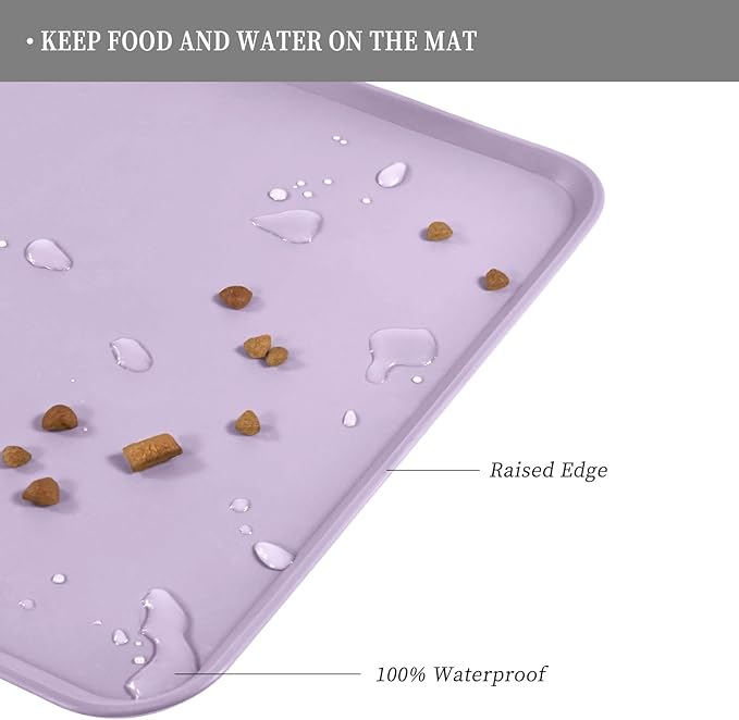 Waterproof Pet Feeding Mat with High Raised Edges, Heavier and Thicker Placemats for Cat Dog Water Bowl with BPA Free, Dogs Cats Food Mats for Messy Drinkers to Prevent Spill and Protect Floors