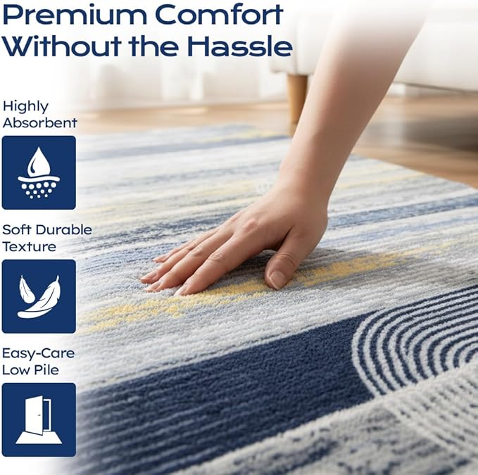 Muddy Mat짰 Horizon 5ft x 7ft Washable Area Rugs for Living Room, Bedroom & Dining Room ??Modern Soft Low Pile Non Slip Carpet ??Pet Friendly Waterproof Foldable Rugs for Home
