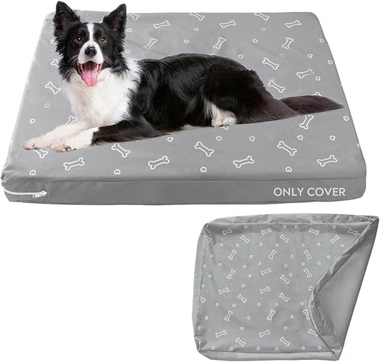 Waterproof Dog Bed Cover, Removable Dog Bed Covers Replacement Washable with Smooth Zipper, Indoor/Outdoor, Bone Print 22 x 35 x 3 Inch for Dog/Cat, Cover Only