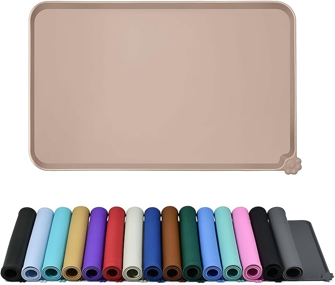 Waterproof Pet Feeding Mat with High Raised Edges, Heavier and Thicker Placemats for Cat Dog Water Bowl with BPA Free, Dogs Cats Food Mats for Messy Drinkers to Prevent Spill and Protect Floors