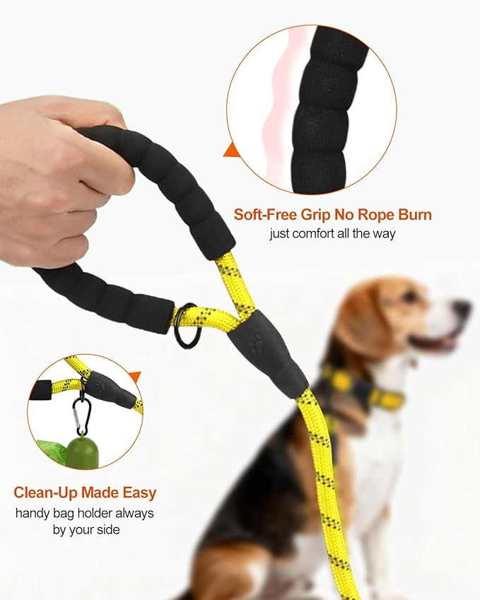 Joytale Dog Leash for Small Dogs, Heavy Duty Nylon Leashes with Comfortable Padded Handle and Highly Reflective Threads, Ideal for Walking and Training, Yellow, 5'횞3/8''