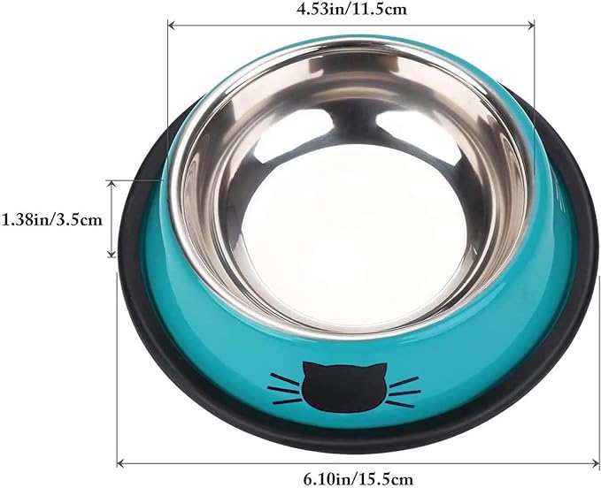 Cat Bowls,Stainless Steel Cat Water Food Bowl,Puppy Feeding Bowl,Set of 3 Shallow Pet Bowl Rubber Base Non Slip Small Dogs Feeder Bowls