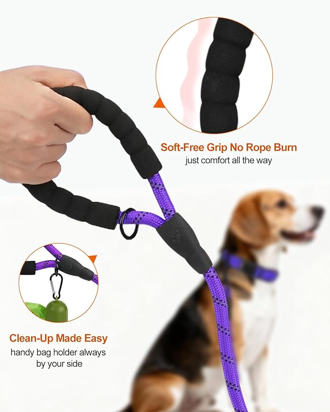 Joytale Dog Leash for Small Dogs, Heavy Duty Nylon Leashes with Comfortable Padded Handle and Highly Reflective Threads, Ideal for Walking and Training, Purple, 6'횞3/8''