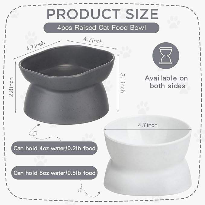 4 Pieces Plastic Tilted Elevated Cat Bowls Raised Cat Food Bowls Elevated Feeding Dish for Flat Faced Kitten Kitty Pets Supplies(White and Grey)