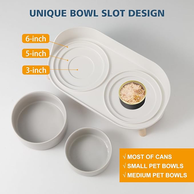 Elevated Ceramic Cat Bowl Set - Raised Double Dishes for Food & Water - Non-Slip Stand & Splash Proof - for Cats & Puppies - 2 x 480 ML - 16.23 OZ