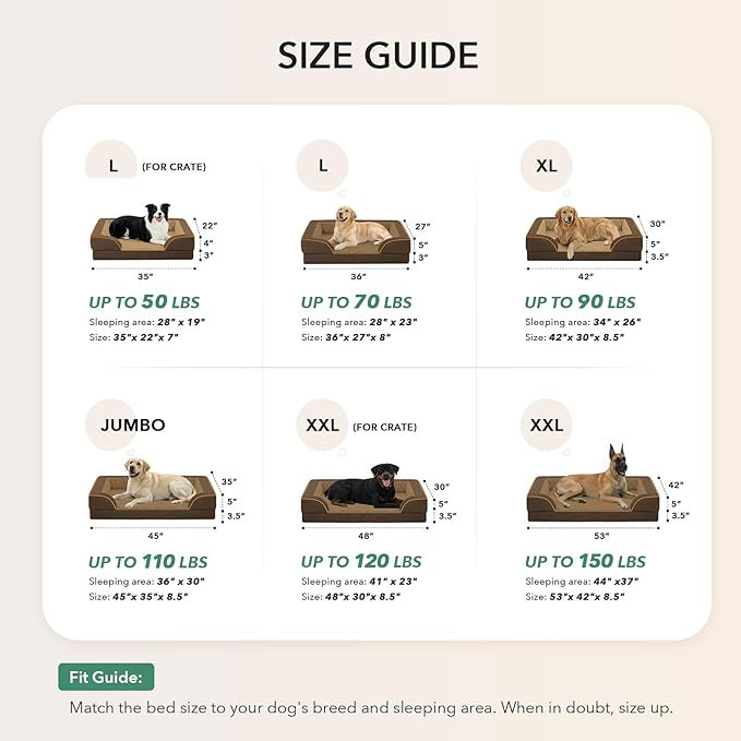 Orthopedic Dog Beds for Extra Large Sized Dogs, Waterproof Memory Foam XL Pet Bed with Sides 48x30Inch, Non-Slip and Egg-Crate Foam Big Dog Couch Bed with Removable Washable Cover, Brown