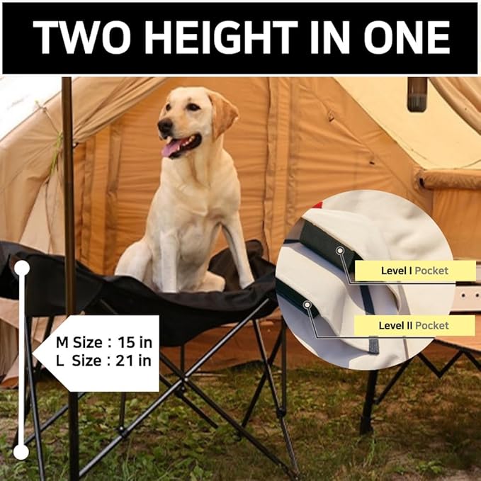 Two Heights in One, Dog Bed Cot for Pet, Waterproof Mesh, Adjustable Height, Indoor/Outdoor (Khaki Brown, Medium)