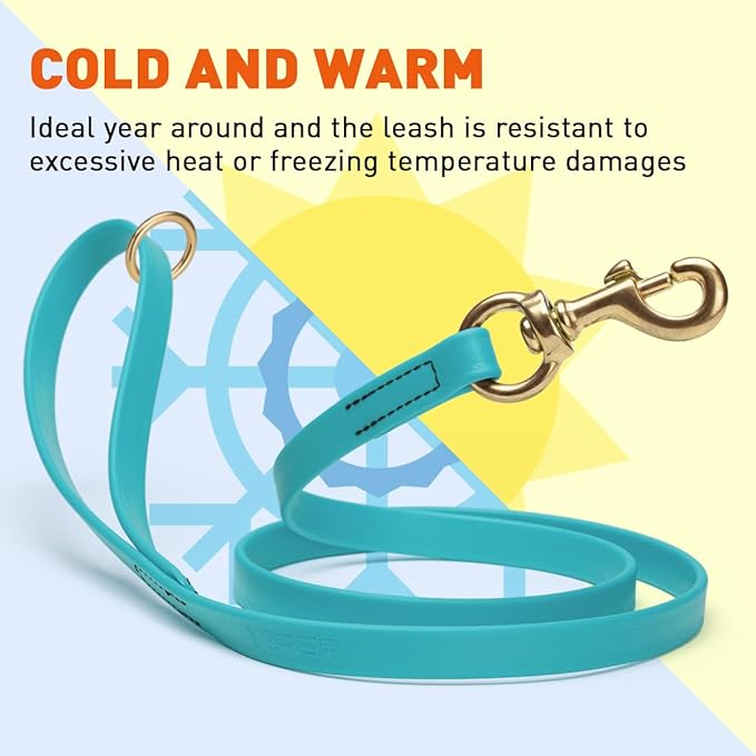 Viper Biothane K9 Working Dog Leash Waterproof Lead for Tracking Training Schutzhund Odor-Proof Long Line with Solid Brass Snap for Puppy Medium and Large Dogs 4ft, Sky Blue