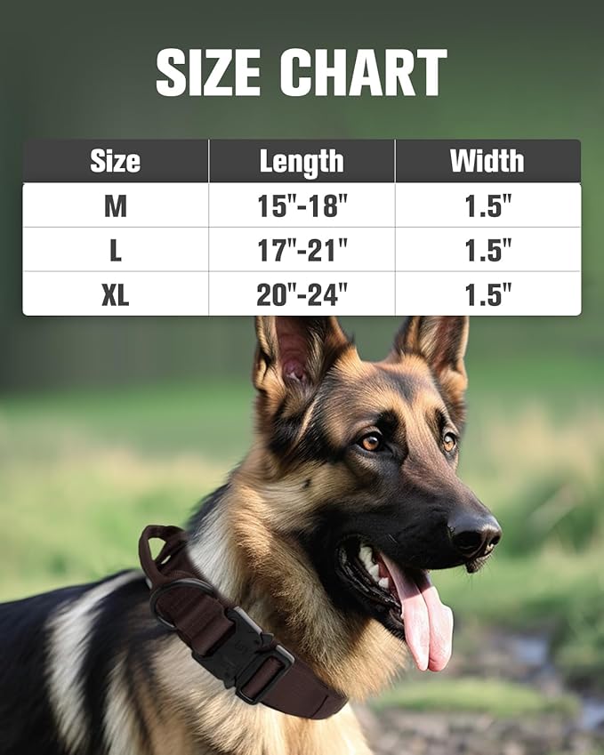 Joytale Tactical Dog Collar with Handle, Adjustable Heavy Duty Military Collar with 2 Patches for Training, Suitable for Medium Dogs, Brown, M