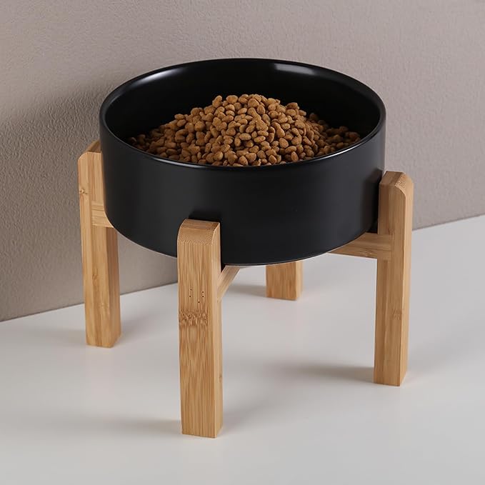 Black Raised/Elevated Ceramic Dog Bowl for Medium Large Sized Breeds,Dog Food Water Bowl with Stand,8 in 7.6 Cups Non Slip Heavy Weighted
