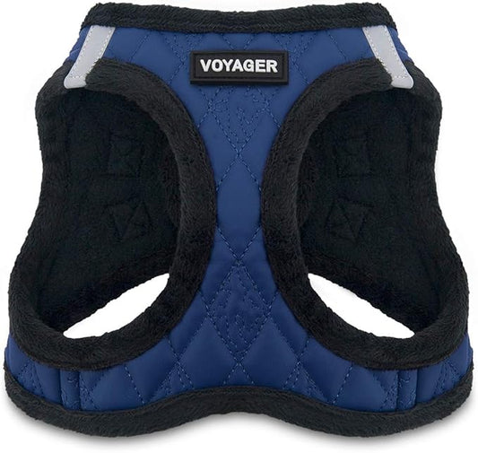 Best Pet Supplies - All Weather Plush, Reflective, No Pull Harness for Small, Medium Dogs, Cats - Secure with Hook & Loop Fastener, Buckle, Double D-Rings - Royal Blue Faux Leather, S