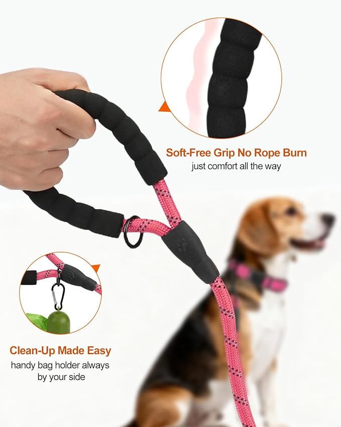 Joytale Dog Leash for Small Dogs, Heavy Duty Nylon Leashes with Comfortable Padded Handle and Highly Reflective Threads, Ideal for Walking and Training, Pink, 6'횞3/8''