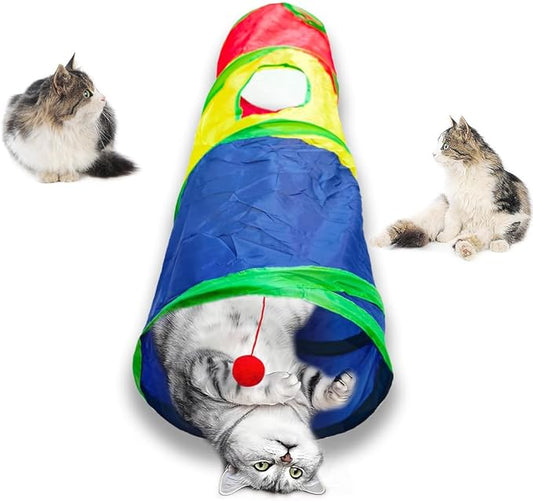 Cat Tunnel Tube Toys，Tunnels for Indoor Cats, Collapsible Interactive Toy with Balls for Rabbits, Kittens, Ferrets, Puppy (2 Way Mushroom)