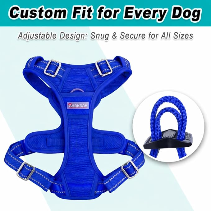 BARKBAY Dog Harness No Pull Mesh for Small Dogs - Adjustable, Reflective, Comfortable, No Choke, Heavy-Duty - Perfect for Outdoor Training, Walking, and Hiking-Strong&Durable- XS & Sapphire Blue Mesh