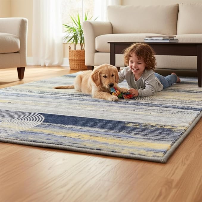 Muddy Mat짰 Horizon 2ft x 7ft Washable Area Rugs for Living Room, Bedroom & Dining Room ??Modern Soft Low Pile Non Slip Carpet ??Pet Friendly Waterproof Foldable Rugs for Home