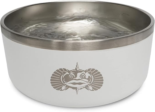 Toadfish Non-Tipping Dog Bowl - Double-Walled Stainless Steel Insulated - Smart-Grip Technology - Includes Cover - Pet Food & Water Dish - White