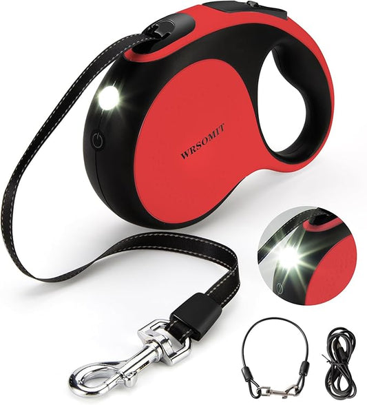 Retractable Dog Leash with Chew Proof Cable and LED Flashlight, 16Ft Heavy Duty Dog Leash for Medium Large Dogs up to 110lbs, 360째 No Tangle (Red+16ft+LED)