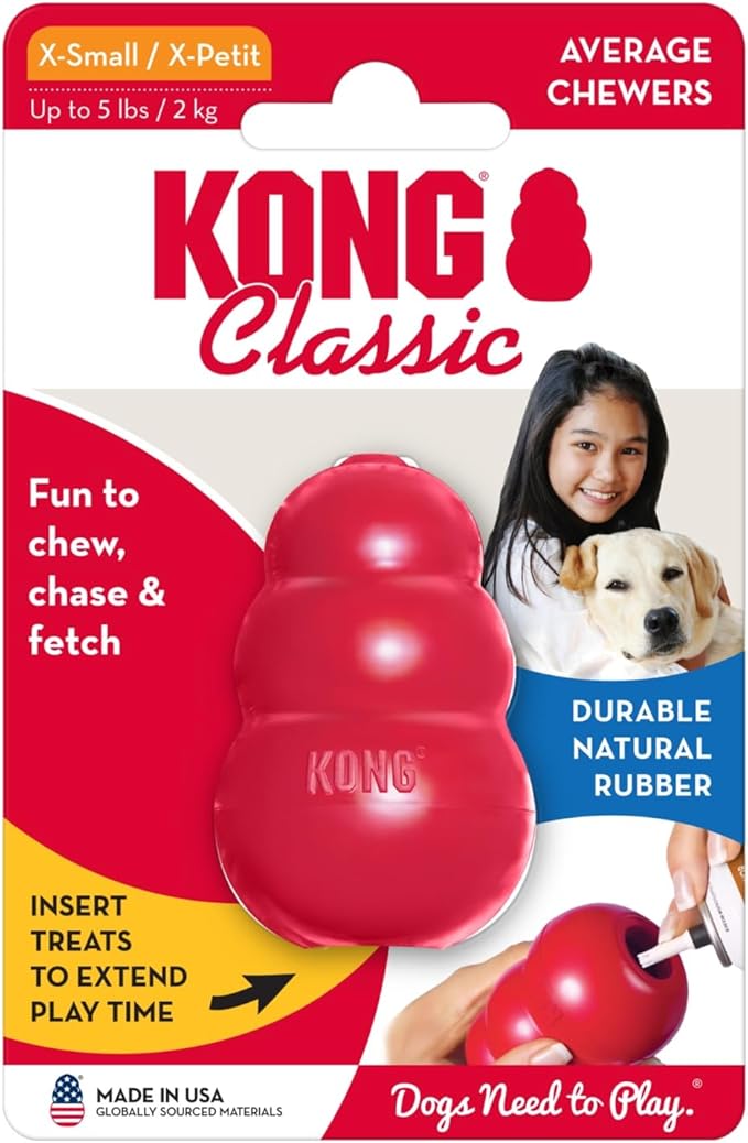 KONG Classic Stuffable Dog Toy - Fetch & Chew Toy for Dogs - Treat-Filling Capabilities & Erratic Bounce for Extended Play Time - Durable Natural Rubber Material - for Extra Small Dogs