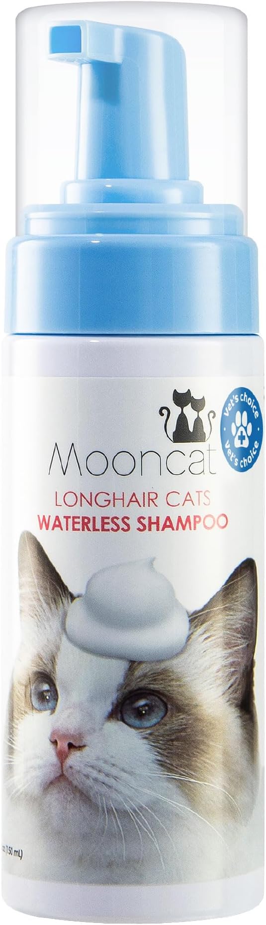Mooncat Waterless Cat Shampoo for Longhair Cats | Licking Safe No-Rinse Dry Foam Bath for Detangling Matted Fur | Gentle Formula for Kittens & Sensitive Skin, pH Balanced - 5oz