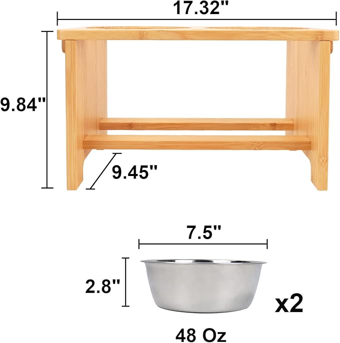 HTB Elevated Dog Bowls,Raised Dog Bowl Stand with 2 Stainless Steel Bowls,Elevated Raised Dog Bowls for Large Medium Small Sized Dogs