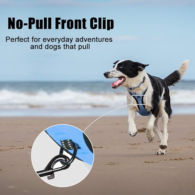 PoyPet No Pull Dog Harness, Reflective Comfortable Vest Harness with Front & Back 2 Leash Attachments and Easy Control Handle Adjustable Soft Padded Pet Vest for Small to Large Dogs (Light Blue,XL)