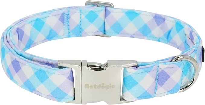 Cotton Collar for Dog竊똕oft Adjustable Dog Collars for Medium Dogs, Cute Dog Collar with Blue & White Plaid for Small Medium Large Dogs, Perfect for Girl or Boy Dog Collars-M