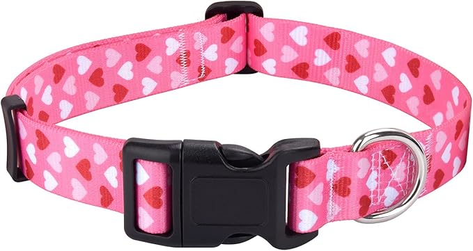 Dog Collar - Adjustable Heart Dog Collar - Love Theme - Perfect for Small Medium Large Dogs(Pink Heart,M)