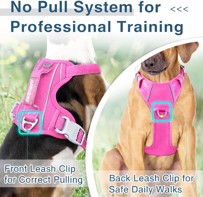 BARKBAY Dog Harness No Pull Oxford with ID Tag Pocket - Heavy Duty, Reflective, Easy Control for Large Dogs(Pink Oxford,XL)