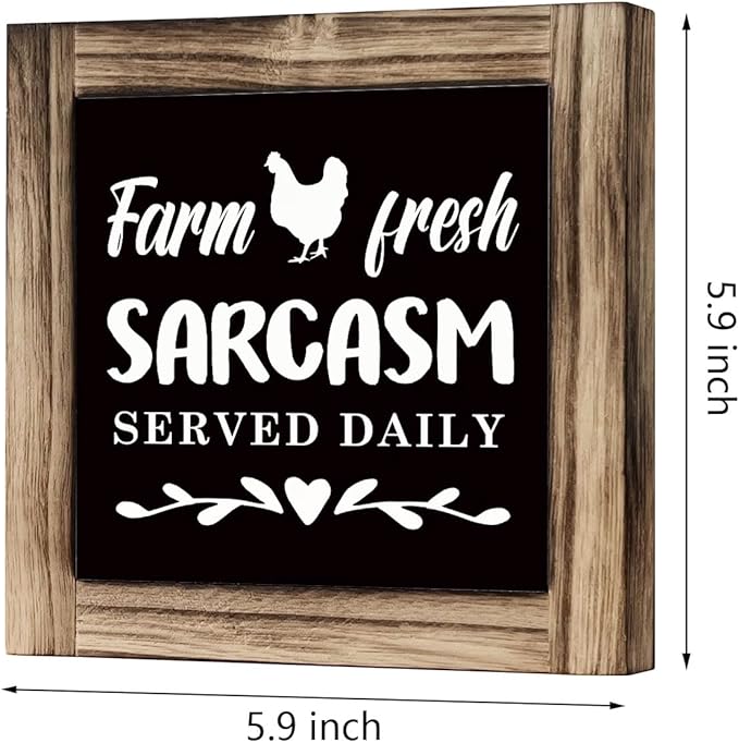 Farm Fresh Sarcasm Served Daily - Rustic Wooden Tabletop Decor Sign for Kitchen or Dining Room