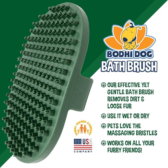 Bodhi Dog Shampoo Brush - Pet Grooming & Bath Supplies for Dogs and Cats - Bath Brush for Long & Short Hair - Premium Scrubber for Shower, Bathing & Massage (One Pack, Dark Green)