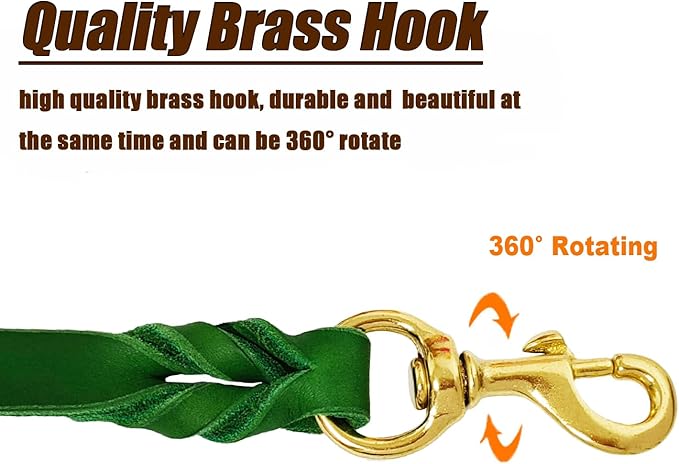 LWBMG Leather Dog Leash 6ft x 3/4 inch, Heavy Duty Dog Training Leash, Strong Sturdy Genuine Handmade Pet Leashes, Soft and Comfortable Leather Leashes for Large, Medium and Small Dogs Green