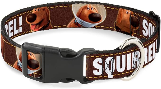 Buckle-Down Plastic Clip Collar - Dug 3-Poses/SQUIRREL! Brown/Yellow/White - 1.5" Wide - Fits 18-32" Neck - Large