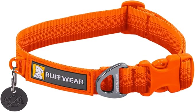 Ruffwear, Front Range Dog Collar, Adjustable Tubelok Webbing, Lightweight, Side Release Buckle, Aluminum V-Ring, Durable for Everyday Use, Blaze Orange, 11"-14"