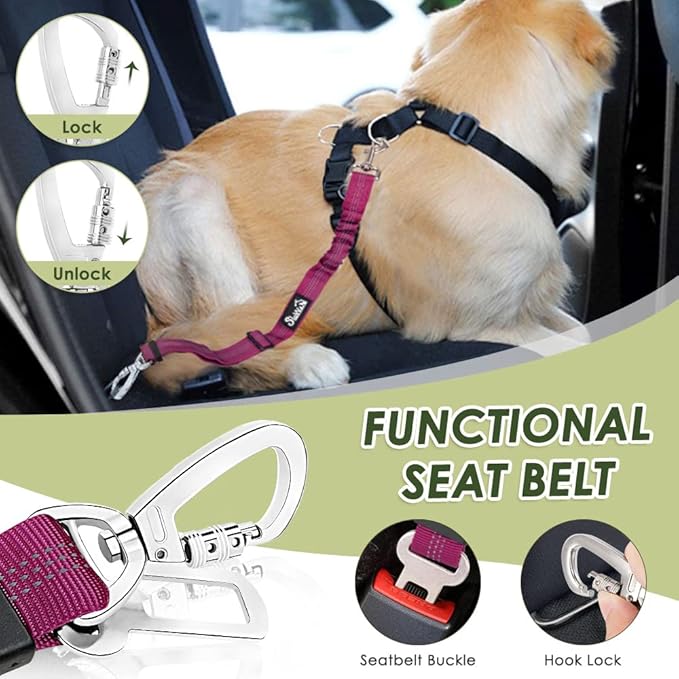 Lukovee Dog Seat Belt for Car, Adjustable Dog Car Harness for Large Medium Small Dogs, Soft Padded & Breathable Mesh Dog Seatbelt with Car Strap and Carabiner (Rose,XS)
