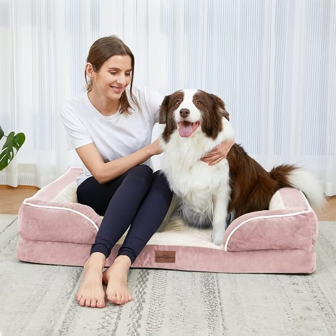 Comfort Expression Orthopedic Dog Bed for Extra Large Dogs 53x42 Inch, Waterproof Supportive Egg Crate Foam XXL Pet Bed with Removable Bolsters, Dog Couch with Washable Cover & Non-Slip Bottom, Pink