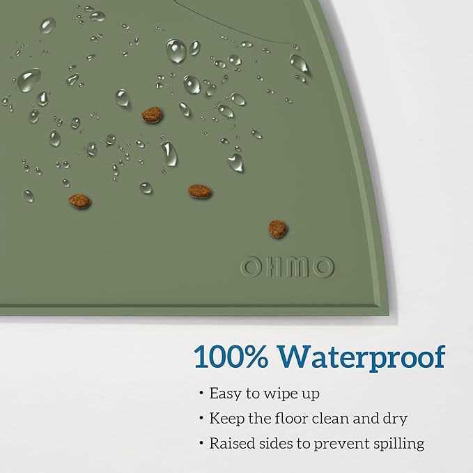 OHMO - Cat Food Mat, Silicone Pet Feeding Mat for Floor Non-Skid Waterproof Dog Water Bowl Tray, Easy to Clean Pet Placemat